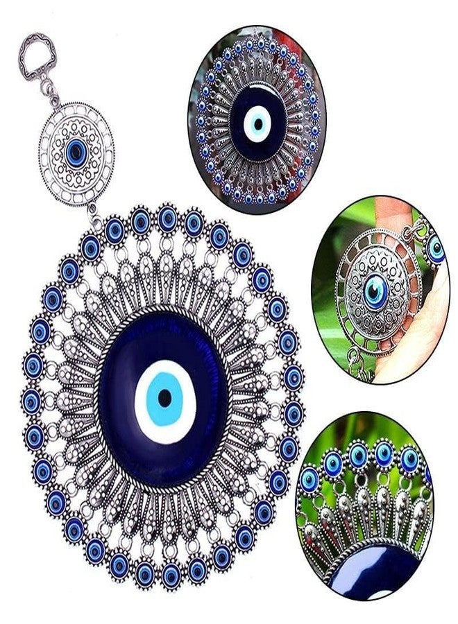 BLUE BEADS زينة جدارية على شكل عين الحسد، عين تركية زرقاء، تصميم معدني مزخرف بالفضة والذهب، زينة جدارية وباب كبيرة للمنزل والمكتب (النمط 01) - Image 3